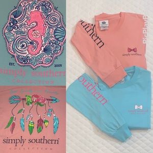 Simply Southern Long Sleeve Shirts, Blue and Peach